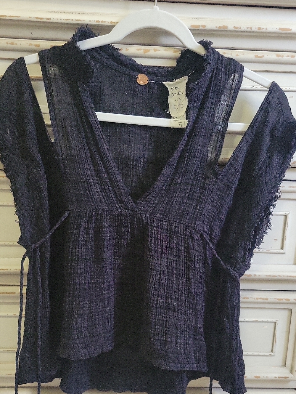 Free People Indigo Gauze V-Neck Peasant Tunic